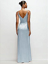 Rear View Thumbnail - Mist Pleated Faux Wrap Satin Maxi Dress with Adjustable Spaghetti Straps