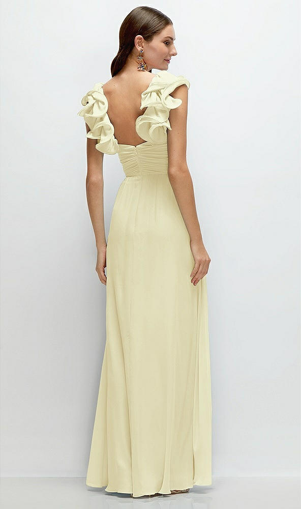 Back View - Butter Yellow Dramatic Ruffle Edge Strap Chiffon Maxi Dress