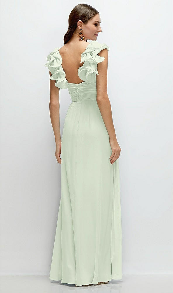 Back View - Mint Green Dramatic Ruffle Edge Strap Chiffon Maxi Dress