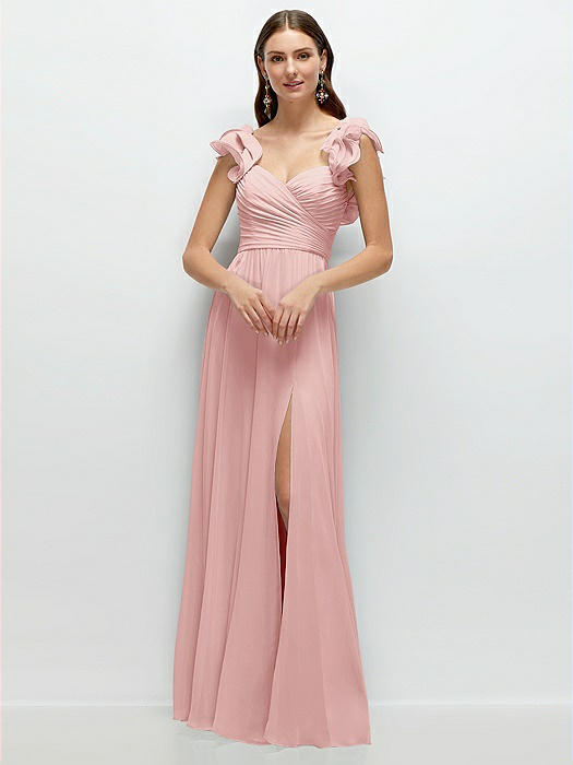Dramatic Ruffle Edge Strap Chiffon Maxi Dress