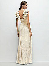 Rear View Thumbnail - Butter Yellow Floral Dramatic Ruffle Edge Strap Chiffon Maxi Dress