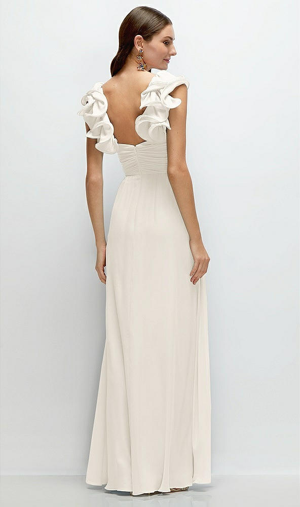 Back View - Ivory Dramatic Ruffle Edge Strap Chiffon Maxi Dress