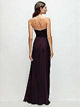 Rear View Thumbnail - Deep Plum Strapless Pleated Surplice Chiffon Maxi Dress with A-Line Skirt