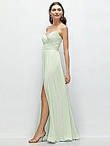 Side View Thumbnail - Mint Green Strapless Pleated Surplice Chiffon Maxi Dress with A-Line Skirt
