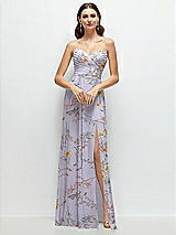 Front View Thumbnail - Butterfly Botanica Silver Dove Strapless Pleated Surplice Chiffon Maxi Dress with A-Line Skirt