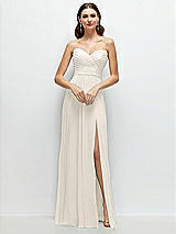Front View Thumbnail - Ivory Strapless Pleated Surplice Chiffon Maxi Dress with A-Line Skirt