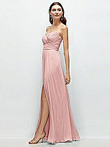 Side View Thumbnail - Rose Strapless Pleated Surplice Chiffon Maxi Dress with A-Line Skirt