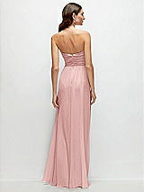 Rear View Thumbnail - Rose Strapless Pleated Surplice Chiffon Maxi Dress with A-Line Skirt