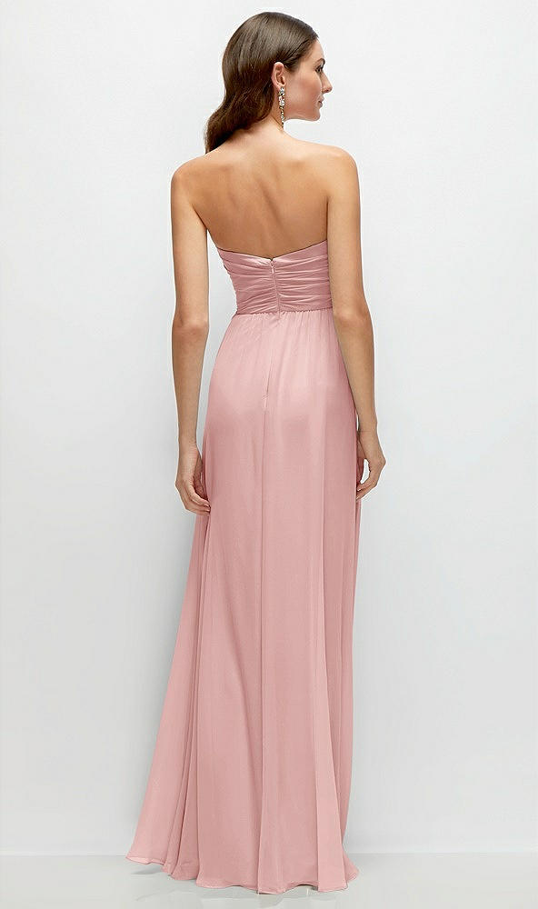 Back View - Rose Strapless Pleated Surplice Chiffon Maxi Dress with A-Line Skirt