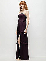Side View Thumbnail - Deep Plum Strapless Chiffon Maxi Dress with Tiered Micro Ruffle Full Skirt