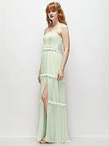 Side View Thumbnail - Mint Green Strapless Chiffon Maxi Dress with Tiered Micro Ruffle Full Skirt