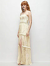 Side View Thumbnail - Butter Yellow Floral Strapless Chiffon Maxi Dress with Tiered Micro Ruffle Full Skirt