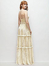 Rear View Thumbnail - Butter Yellow Floral Strapless Chiffon Maxi Dress with Tiered Micro Ruffle Full Skirt
