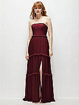 Front View Thumbnail - Cabernet Strapless Chiffon Maxi Dress with Tiered Micro Ruffle Full Skirt