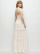 Rear View Thumbnail - Ivory Strapless Chiffon Maxi Dress with Tiered Micro Ruffle Full Skirt