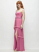 Side View Thumbnail - Orchid Pink Strapless Chiffon Maxi Dress with Tiered Micro Ruffle Full Skirt