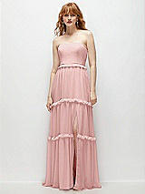 Front View Thumbnail - Rose Strapless Chiffon Maxi Dress with Tiered Micro Ruffle Full Skirt