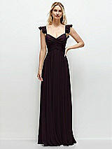 Front View Thumbnail - Deep Plum Convertible Ruffle Strap Chiffon Maxi Dress with Full Circle Skirt