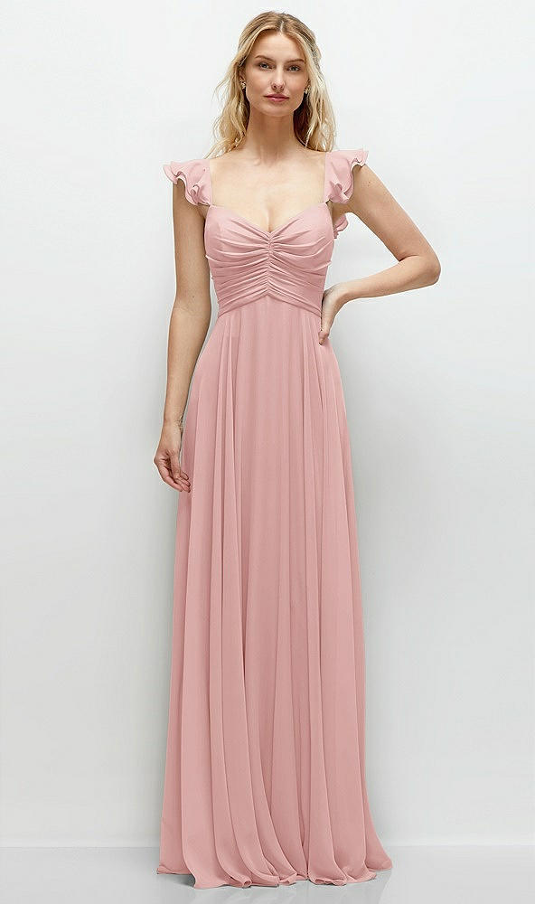 Front View - Rose Convertible Ruffle Strap Chiffon Maxi Dress with Full Circle Skirt