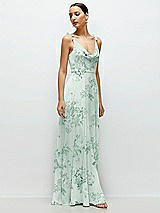 Side View Thumbnail - Mint Green Floral Cowl Neck Chiffon Maxi Dress with Hand-Worked Petal Straps