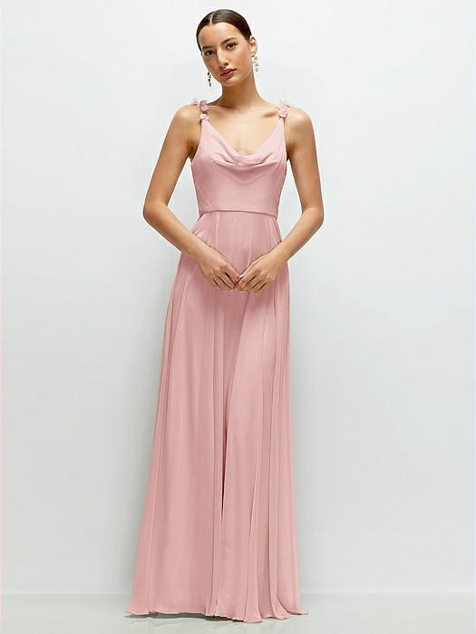 Cowl Neck Chiffon Maxi Dress with Hand-Worked Petal Straps