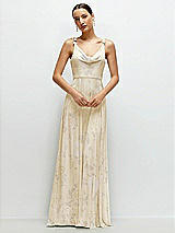 Front View Thumbnail - Butter Yellow Floral Cowl Neck Chiffon Maxi Dress with Hand-Worked Petal Straps