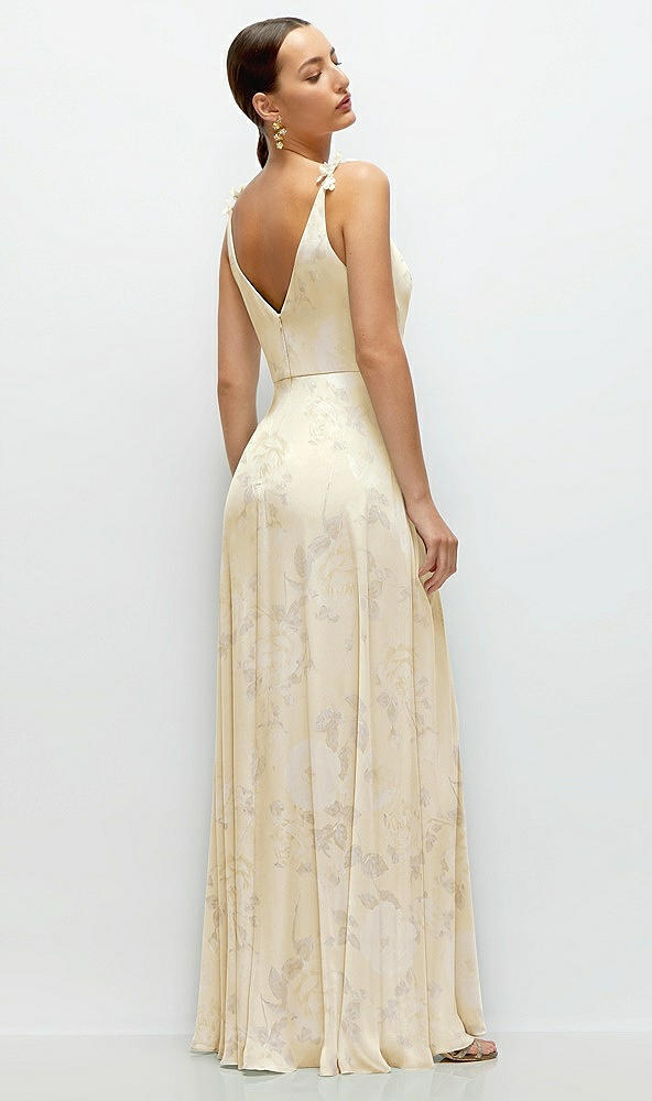 Back View - Butter Yellow Floral Cowl Neck Chiffon Maxi Dress with Hand-Worked Petal Straps
