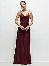 Front View Thumbnail - Cabernet Cowl Neck Chiffon Maxi Dress with Hand-Worked Petal Straps