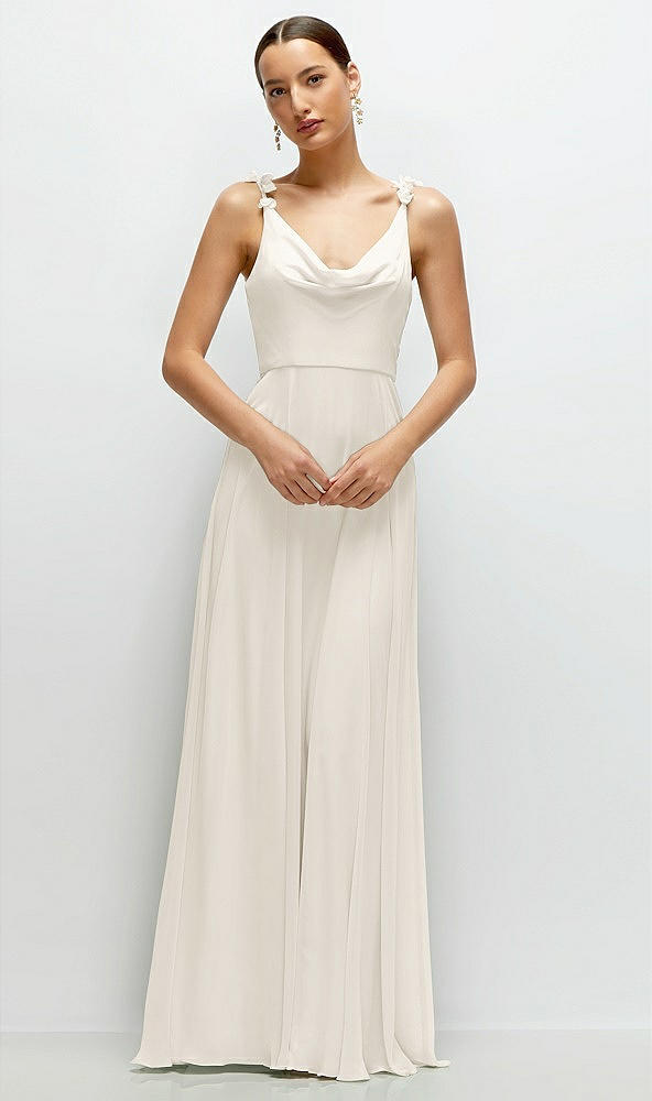 Front View - Ivory Cowl Neck Chiffon Maxi Dress with Hand-Worked Petal Straps