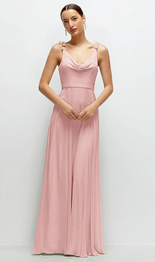 Front View - Rose Cowl Neck Chiffon Maxi Dress with Hand-Worked Petal Straps