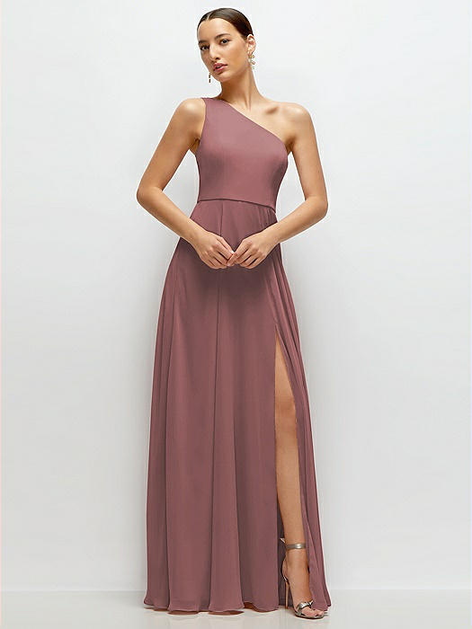 Chiffon One-Shoulder Maxi Dress with Circle Skirt