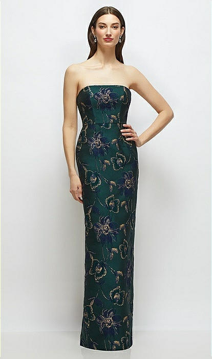 Strapless Oscar Metallic Floral Jacquard Column Bridesmaid Dress