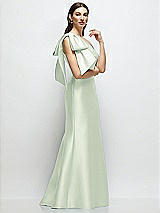 Front View Thumbnail - Mint Green Bow One-Shoulder Satin Maxi Dress with Trumpet Skirt