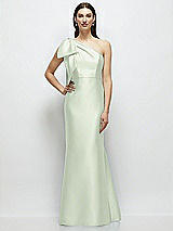 Side View Thumbnail - Mint Green Bow One-Shoulder Satin Maxi Dress with Trumpet Skirt