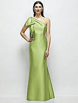 Side View Thumbnail - Mojito Bow One-Shoulder Satin Maxi Dress with Trumpet Skirt