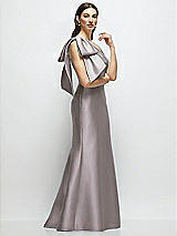 Front View Thumbnail - Cashmere Gray Bow One-Shoulder Satin Maxi Dress with Trumpet Skirt