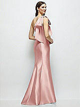 Rear View Thumbnail - Rose Bow One-Shoulder Satin Maxi Dress with Trumpet Skirt