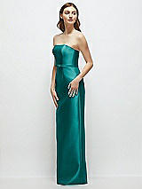 Side View Thumbnail - Jade Strapless Satin Column Dress with Bow-Trimmed Skinny Belt