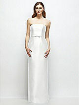 Front View Thumbnail - White Strapless Satin Column Dress with Bow-Trimmed Skinny Belt