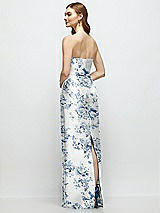 Rear View Thumbnail - Cottage Rose Larkspur Floral Strapless Satin Column Dress with Bow-Trimmed Skinny Belt