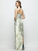Rear View Thumbnail - Sage Cottage Rose Floral Strapless Satin Column Dress with Bow-Trimmed Skinny Belt