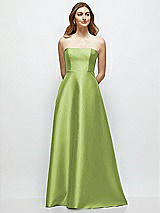 Front View Thumbnail - Mojito Strapless Satin Gown with Full Skirt and Covered Buttons at Back