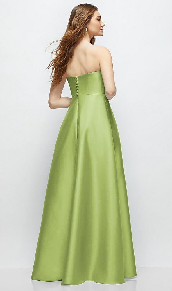 Back View - Mojito Strapless Satin Gown with Full Skirt and Covered Buttons at Back