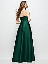 Rear View Thumbnail - Hunter Green Strapless Satin Gown with Full Skirt and Covered Buttons at Back