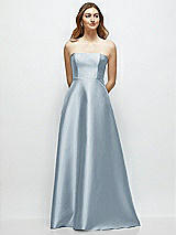 Front View Thumbnail - Mist Strapless Satin Gown with Full Skirt and Covered Buttons at Back