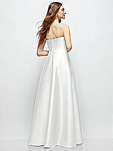 Rear View Thumbnail - White Strapless Satin Gown with Full Skirt and Covered Buttons at Back