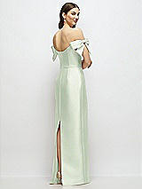 Rear View Thumbnail - Mint Green Basque-Neck Satin Column Maxi Dress with Off-the-Shoulder Bows