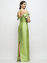 Rear View Thumbnail - Mojito Basque-Neck Satin Column Maxi Dress with Off-the-Shoulder Bows