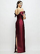 Rear View Thumbnail - Cabernet Basque-Neck Satin Column Maxi Dress with Off-the-Shoulder Bows