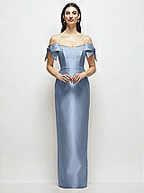 Front View Thumbnail - Cloudy Basque-Neck Satin Column Maxi Dress with Off-the-Shoulder Bows